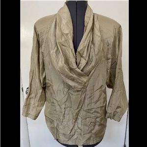CHIC VINTAGE 1980s DIANE GILMAN WASHED SILK TAUPE TAN BLOUSE V-NECK M MEDIUM EUC
